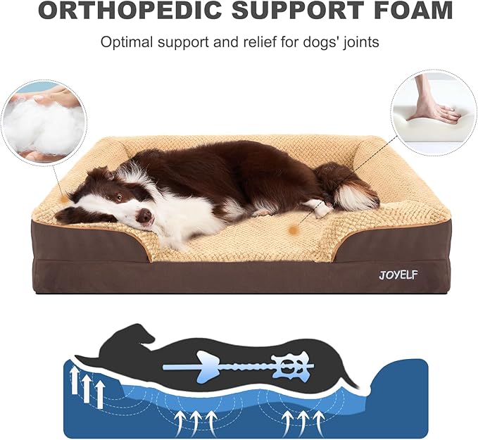 JOYELF Orthopedic Dog Bed for Large Dogs, Waterproof &amp; Washable Cover, Nonskid, Coffee