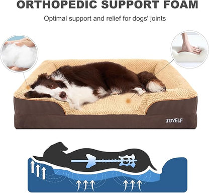 JOYELF Orthopedic Dog Bed for Large Dogs, Waterproof &amp; Washable Cover, Nonskid, Coffee