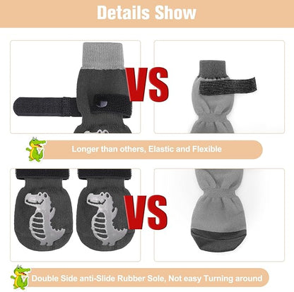 BEAUTYZOO Anti-Slip Dog Socks,Dog Shoes for Hot/Cold Pavement,Paw Protectors with Grips 3 Pairs for Puppy Small Medium Large Senior Old Dogs,Dog Socks to Prevent Licking and Hardwood Floor Protection