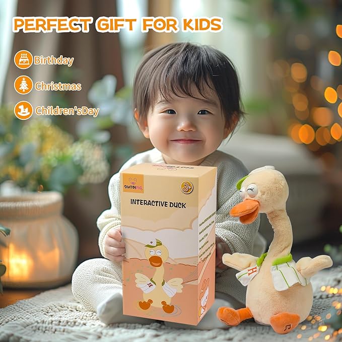 Talking Dancing Duck Toy Mimicking Recording Plush &amp; Interactive Toy, Repeating What You Say, Neck Shaking Stuffed Toys, Talking Doll for Birthday Kids Gift for Boy &amp; Girl