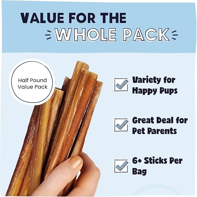 Pawstruck All-Natural 7" Bully Sticks for Dogs - Long Lasting, Rawhide-Free, Low Odor &amp; Grain-Free Dental Chew Treat - Healthy Single Ingredient, 100% Real Beef - 1 lb Bag