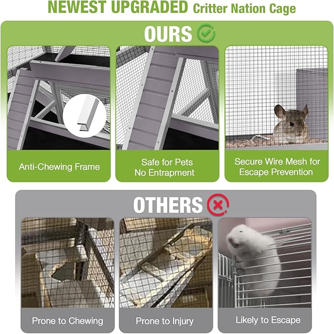 GUTINNEEN Large Chinchilla Cage, 4 Levels Ferret Cage - Large Critter Nation Hutch with Chew-Proof Aluminium Edge &amp; PVC Layer, Brake Wheels Moveable - for Hamster, Rat, Gerbil