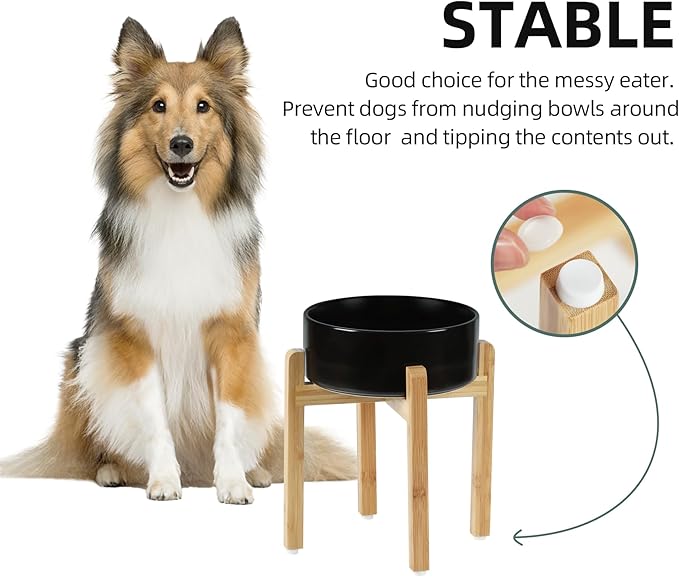 Ceramic Elevated Dog Bowl Set, Raised Food and Water Bowl for Large Breed Dogs, Weighted Dishes, Black (8.2&
