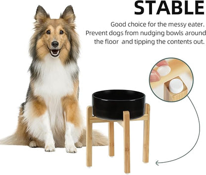 Ceramic Elevated Dog Bowl Set, Raised Food and Water Bowl for Large Breed Dogs, Weighted Dishes, Black (8.2&