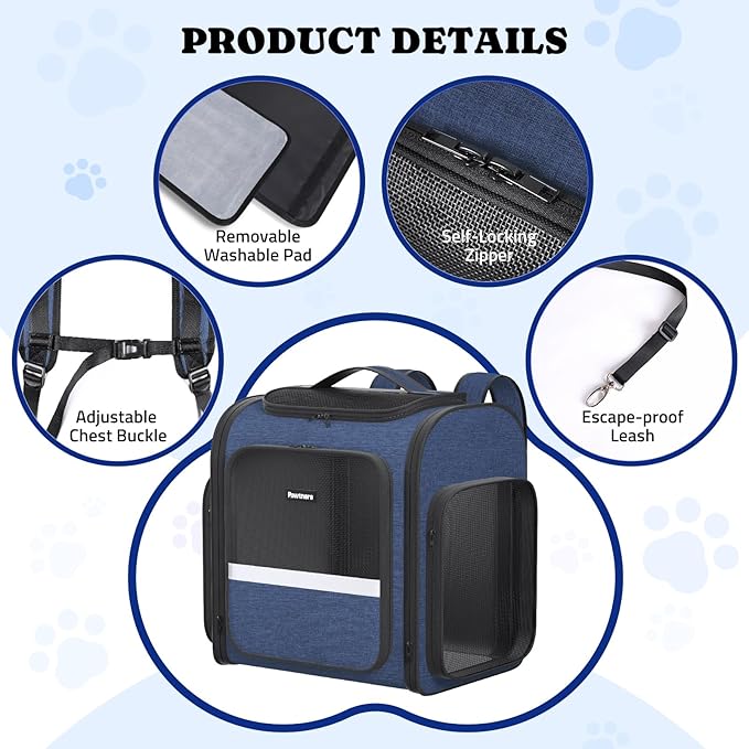 Pawtners Dog Backpack Carrier Dog Carrier with Anti-Scratch Mesh with Great Ventilation, Large Pet Carrier Backpack for Small Dogs &amp; Large Cats, Foldable Designed Pet Backpack Perfect for Travel