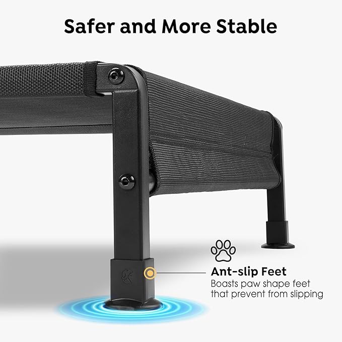 Veehoo Cooling Outdoor Dog Bed, Heavy Duty Elevated Pet Bed with Washable &amp; Breathable Teslin Mesh, Non-Slip Silicon Feet, Dog Cot Bed with Support Hem, 41" x 27", Black, CWC2433