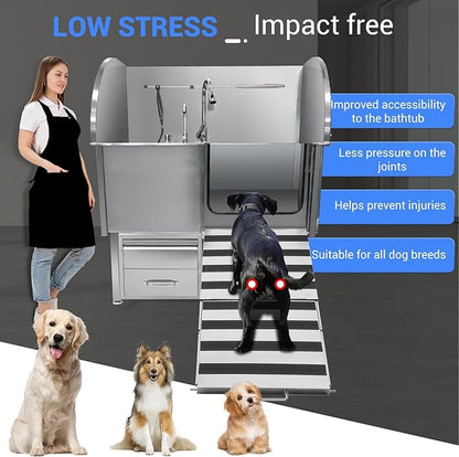 Professional Dog Grooming Tub, 50" Stainless Steel Dog Wash Station with Foldable Ramp, Storage Drawer, Floor Grate &amp; Faucet/Dog Bathtub for Large, Medium &amp; Small Pets - Right Door (50")