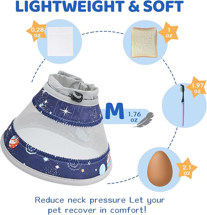 Breathable Air Mesh Cat Cone Collar Soft to Stop Licking, Adjustable, Foldable Lightweight Kitten Cones After Surgery Recovery for Cats &amp; Kittens (Star Blue, M)