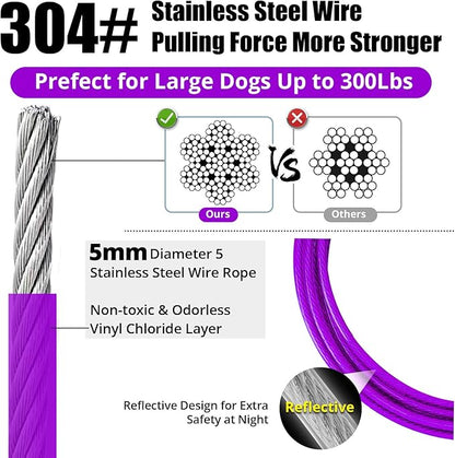Jenico Dog Tie Out Cable - 10/15/20/30/40/50/70/100/150FT Runner Cable with Swivel Hook and Shock Spring, for Small to Medium Pets Up to 500 LBS
