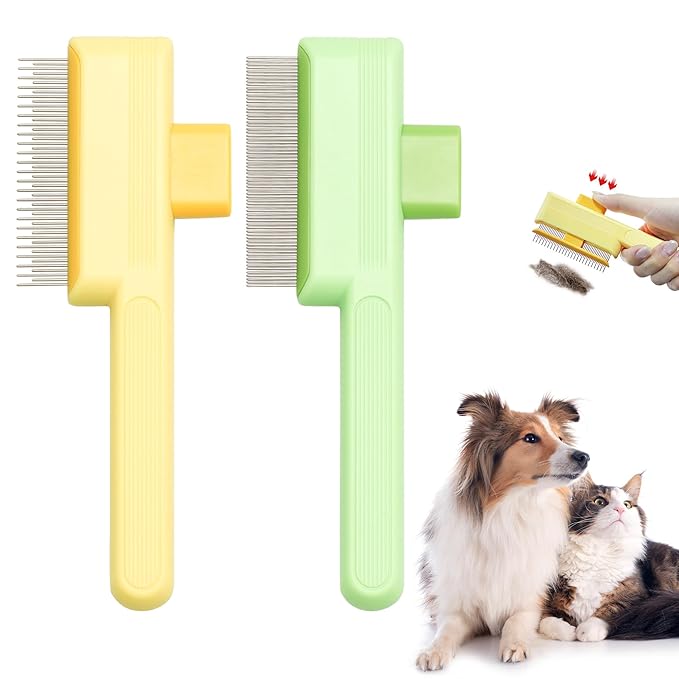 Flea Comb for Cats &amp; Dogs Brush for Shedding Self Cleaning Pet Comb Lice Comb with Long &amp; Short Stainless Steel Teeth Pet Hair Removal Tool 2025