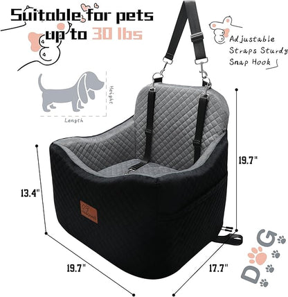 Dog Car Seat for Small Medium Dogs-Safety and Comfy Pet Booster Carseats with 2 Clip-On Satebelt &amp; Storage Pockets,Washable and Detachable Puppy Car Seat for Dogs up to 30 lbs.(H-Black/Grey)