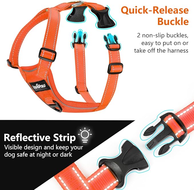 Dog Seat Belt Harness for Car, Dog Car Harness Adjustable Mesh Breathable &amp; Dogs Seatbelt Safety Tether with Elastic Bungee for Small Medium Large Pets(Orange, S)