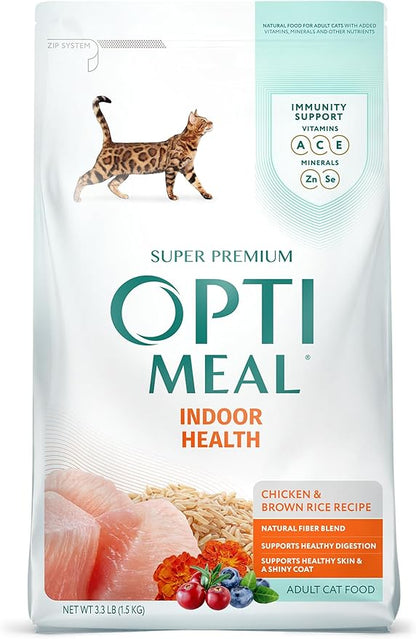 Optimeal Indoor Cat Dry Food- Chicken &amp; Brown Rice Healthy Recipe Cat Food Dry for Adult Cats - Proudly Ukrainian