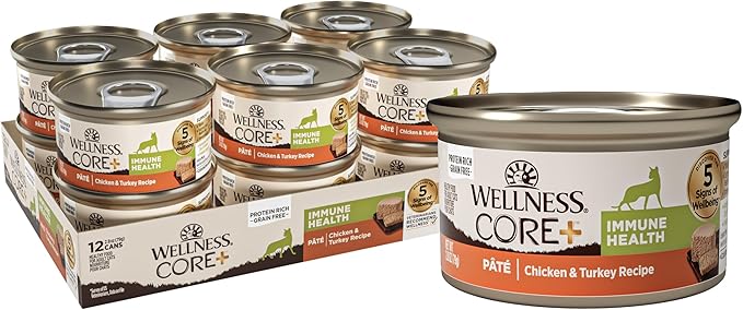 Wellness CORE+ Immune Health Pate Adult Wet Cat Food, Natural, Protein-Rich, Grain Free, 2.8 Ounce, 12 Pack (Chicken &amp; Turkey)