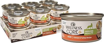 Wellness CORE+ Immune Health Pate Adult Wet Cat Food, Natural, Protein-Rich, Grain Free, 2.8 Ounce, 12 Pack (Chicken &amp; Turkey)
