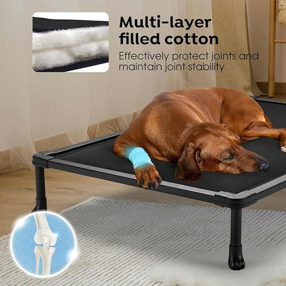 Veehoo Chew Proof Elevated Dog Bed, Durable Raised Pet Cot with Soft PP Cotton-Filled Waterproof Mat, Washable Padded Cot for Indoor, Outdoor &amp; Camping, 35-Inch, Black