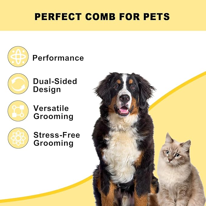 Pet Grooming Brush, Double Sided Undercoat Rake for Dogs &amp; Cats, Professional Deshedding Brush and Dematting Tool, Safe and Effective Removing Knots, Mats, Tangles,and Flying Hair