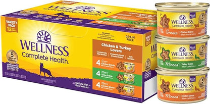 Wellness Complete Health Gravy and Minced Adult Wet Cat Food, Natural, Protein-Rich, Grain-Free, 3 Ounce, 12 Pack, (Chicken &amp; Turkey Lovers Variety Pack)