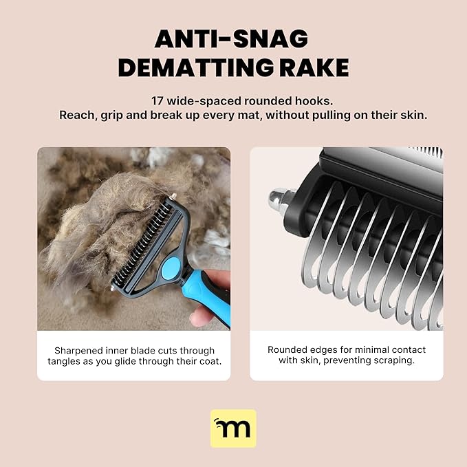 MalsiPree Cat Shedding Brush - 2 in 1 Deshedding Tool &amp; Undercoat Rake for Dense Double-Coats - Dematting Comb - Deshedding Brush for Cats - Pet Hair Removal Tool (Blue) - Dog Grooming Supplies
