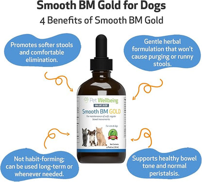 Pet Wellbeing Smooth BM Gold for Dog &amp; Cats - Constipation Relief &amp; Stool Softener, Supports Healthy Bowel Movements - Natural Herbal Supplement 4 oz (118 ml)