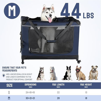 30IN Soft Collapsible Dog Crate w Detachable Wheels, Rolling Travel Dog Crate for Medium Breed Dogs, Portable Dog Kennel with Mesh Windows, Indoor &amp; Outdoor Uses