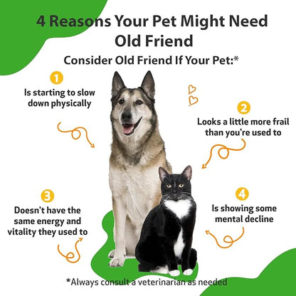 Pet Wellbeing Old Friend for Senior Dogs &amp; Cats- Supports Immune System Health, Joint Mobility, Healthy Energy Levels, Alfalfa, Reishi - Veterinarian-Formulated Herbal Supplement 4 oz (118 ml)