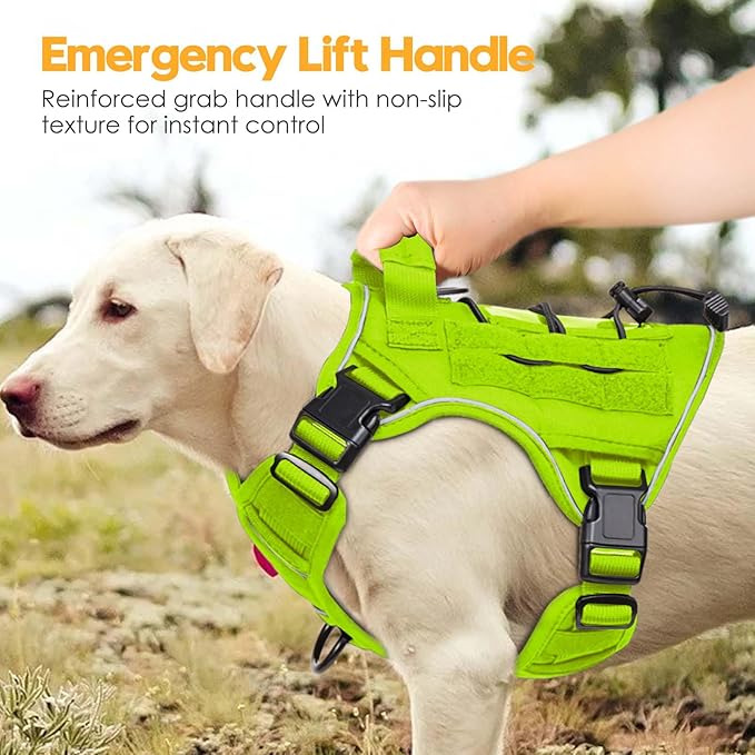 Heavy-Duty Tactical Dog Harness for Large Dogs, No Pull Adjustable Reflective Pet Vest with Molle System, K9 Military-Grade Control for Service Training, Outdoor &amp; 10+ Breeds, Wild Lime, Small