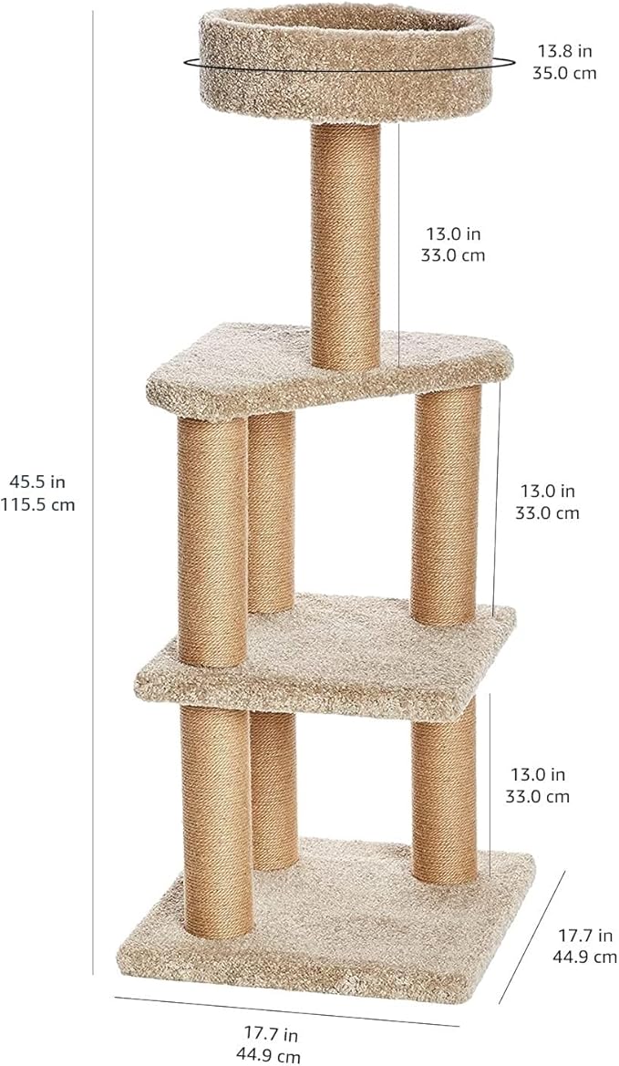 Amazon Basics Cat Tree - Indoor Cat &amp; Kittens Multi-Level Climbing Activity Tower with Scratching Posts, Large (45.9"H) - Beige