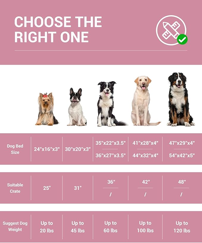 OhGeni Orthopedic Waterproof &amp; Machine Washable Dog Bed for Medium Large Pets, Suitable for Crates, 25D Egg Crate Foam, Non-Slip Bottom &amp; Removable Cover, Invisible Zipper, 35 Inches(Pink)