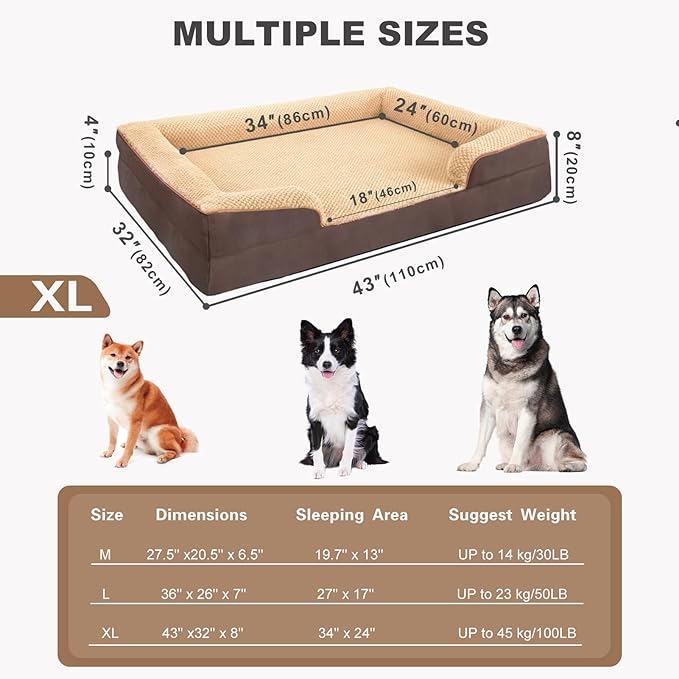 JOYELF Orthopedic Dog Bed for Large Dogs, Waterproof &amp; Washable Cover, Nonskid, Coffee