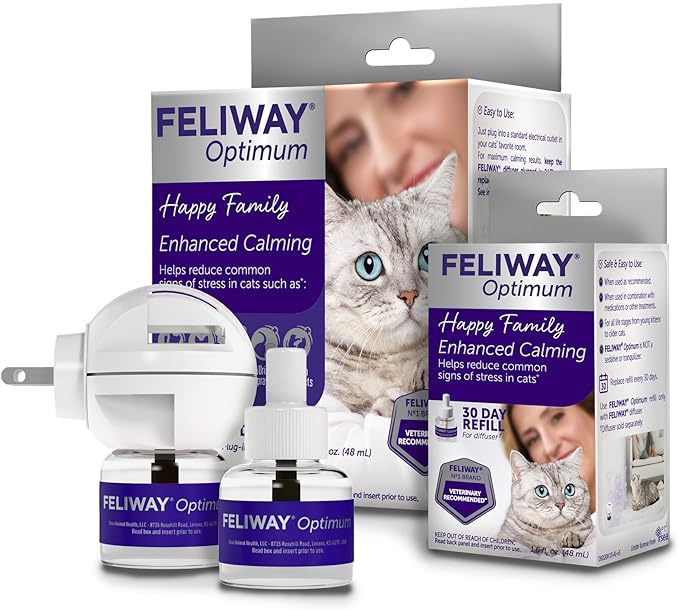 FELIWAY Optimum Cat, Enhanced Calming Pheromone Diffuser: 1 Diffuser &amp; 2 Refills (60 Days)