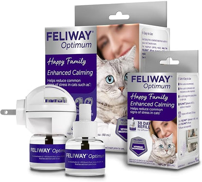 FELIWAY Optimum Cat, Enhanced Calming Pheromone Diffuser: 1 Diffuser &amp; 2 Refills (60 Days)