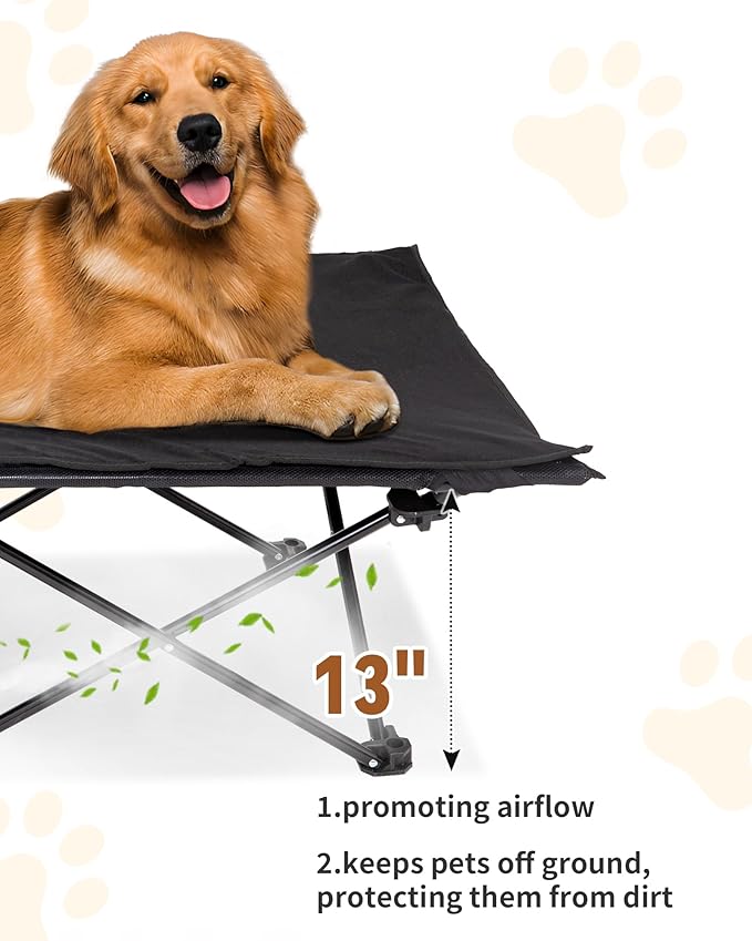 KingCamp Elevated Dog Bed for Large Dogs, Outdoor Raised Cooling Pet Cot Bed with Washable Breathable Mesh &amp; No-Slip Feet Perfect for Camping, Backyard, Indoor Use (L, Black)