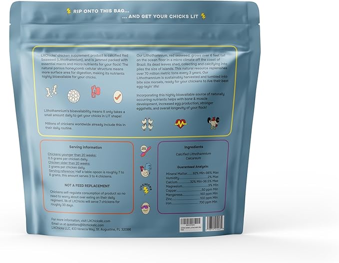 LitChicks’ Calcified Seaweed for Laying Chickens - Crushed Oyster Shell Alternative - Highly Digestible - Single Ingredient - Helps with Egg Laying &amp; Flock Health. (5lbs)