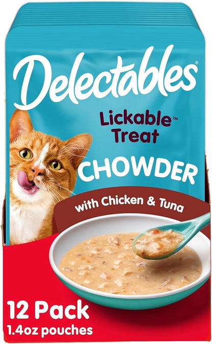 Hartz Delectables Chowder Lickable Wet Cat Treats for Kitten, Adult &amp; Senior Cats, Chicken &amp; Tuna, 1.4 Ounce (Pack of 12)