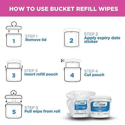 REScue One-Step Disinfectant Cleaner &amp; Deodorizer Wipes for Vet Use – Cleaner for Kennels, Litter Boxes, Vet Offices, Pet Grooming Surfaces – Extra Large Wipes, 160-Count Bucket Refill (1 Pack)