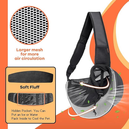 YUDODO Pet Sling Carrier for Small Dogs &amp; Cats – Hands-Free Puppy Carrier with Safety Hook, Large Zipper Pocket, Soft Breathable Mesh, Adjustable Strap &amp; Reflective Strip (Gray 3.0 M)