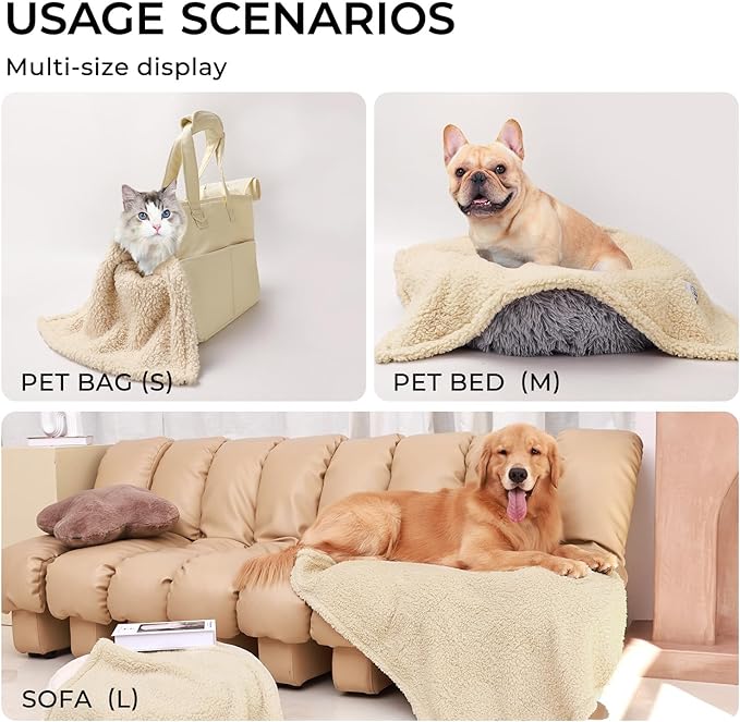 1 Pack 3 Calming Blankets Fluffy Premium Fleece Pet Blanket Soft Sherpa Throw for Dog Puppy Cat Beige Large (41" x31&