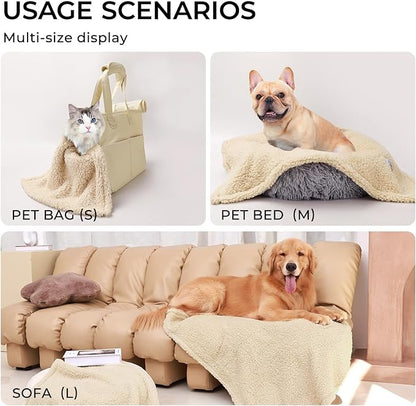 1 Pack 3 Calming Blankets Fluffy Premium Fleece Pet Blanket Soft Sherpa Throw for Dog Puppy Cat Beige Large (41" x31&