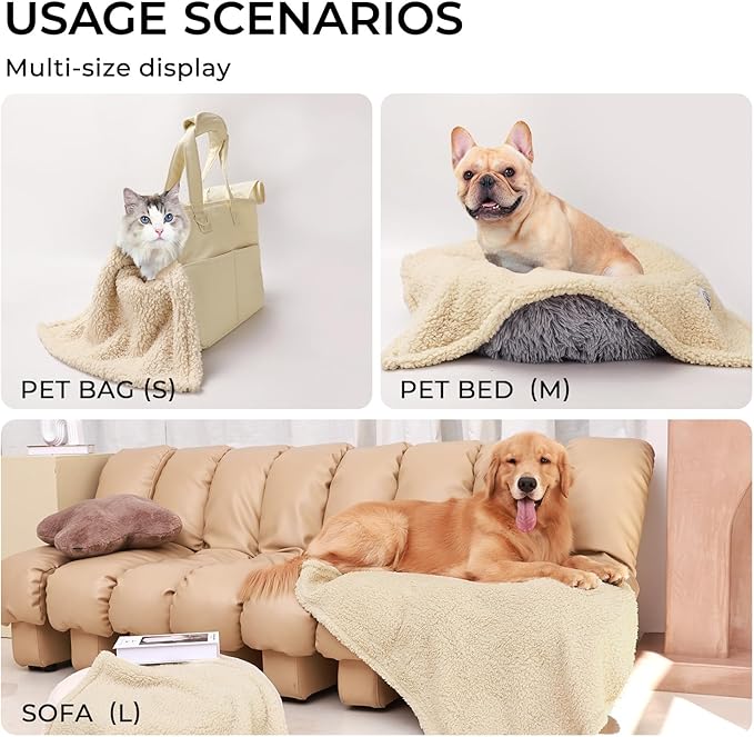 1 Pack 3 Calming Blankets Fluffy Premium Fleece Pet Blanket Soft Sherpa Throw for Dog Puppy Cat Beige Medium (30" x20&