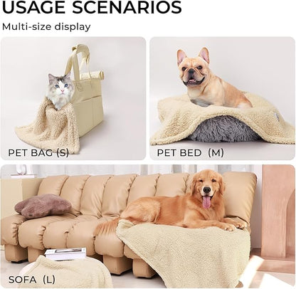 1 Pack 3 Calming Blankets Fluffy Premium Fleece Pet Blanket Soft Sherpa Throw for Dog Puppy Cat Beige Medium (30" x20&