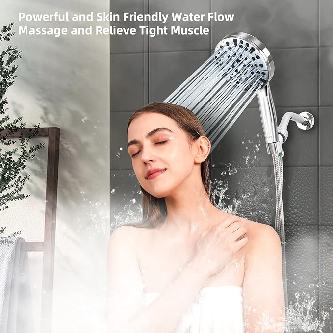 Shower Head,10 Functions High Pressure shower head with handheld, Built-in Pause Mode &amp; 2 Power Wash, Non-Clogging Nozzles High Flow Hand Held Shower Head, Leakproof 6.5ft Hose&amp;Metal Bracket