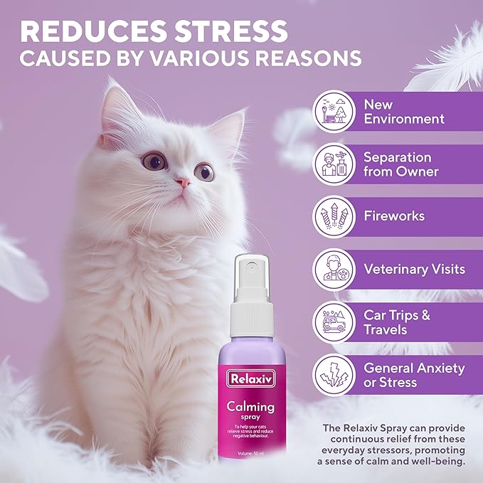 Beloved Pets Calming Pheromone Spray &amp; Scratch Repellent for Cats - Reduces Scratching Furniture, Pee - During Travel, Fireworks, Thunder, Vet Zone - Helps with Stress, Fighting, Hiding (50 ml)