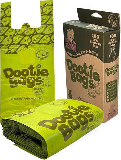 Pooch Approved Large Dootie Bags - Dog Poop Bags - Tie-Handles - 100 Count Dootie Strong and Leakproof - Perfect for Dogs &amp; Cats - Litter - Pet Waste Cleanup - Swivel Bin &amp; GoGo Stik Scoopers