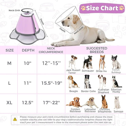 Soft Dog Cone Collar After Surgery Recovery,Adjustable E-Collar with Removable Shield,Lightweight,Breathable Anti-Licking Protective Cone for Large,Medium,Small Pets (Rose Pink, L (Neck:15.5&