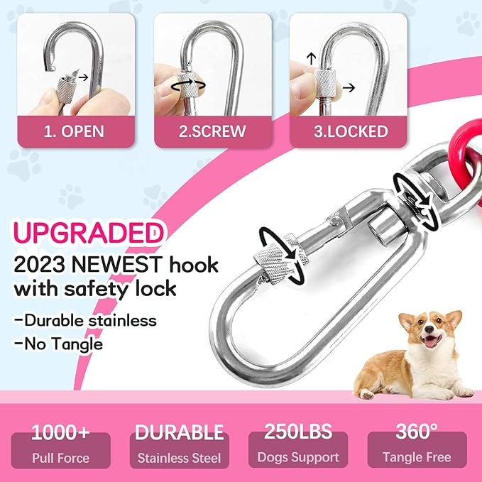 Heavy Duty Dog Tie Out Run Cable - 50 ft Long Leash with Durable Carabiner, Chew Proof for Large Dogs &amp; Yard Use