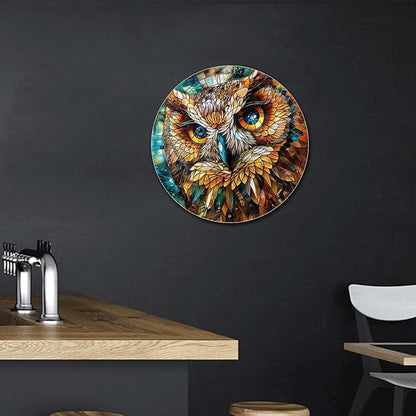 Lygond Metal Sign Tin Sign Circular Stained Glass Owl Metal Garden Sign for Club 12×12 Inches