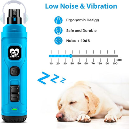 Casfuy Dog Nail Grinder with 2 LED Light - New Version 2-Speed Powerful Electric Pet Nail Trimmer Professional Quiet Painless Paws Grooming &amp; Smoothing for Small Medium Large Dogs(Bright Blue)