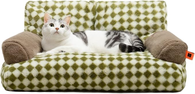 MEWOOFUN Cat Bed for Indoor Cats, Washable Dog Beds for Small Medium Dogs &amp; Cats, Fluffy Cat Couch with Non-Slip Bottom (Green, 26.0" L X 19.0" W X 13.0" Th)