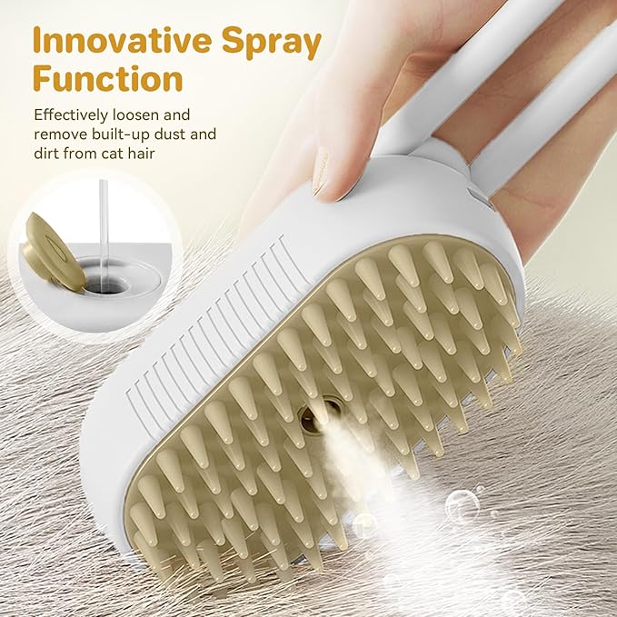 LunaSync Cat Steam Brush for Shedding, 4 in 1 Rechargeable Pet Grooming Brush for Cats and Dogs, Anti-Static Deshedding Tool with Massage &amp; Cleaning, Comb for Long Short Hair - White